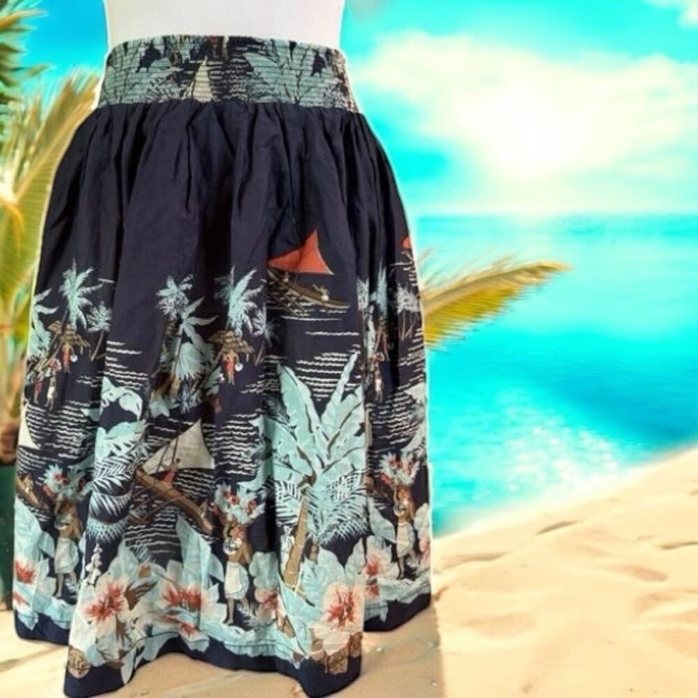 Tommy Hilfiger Skirt Womens Small Hawaiian Beach Floral Pockets Navy Smocked Fun